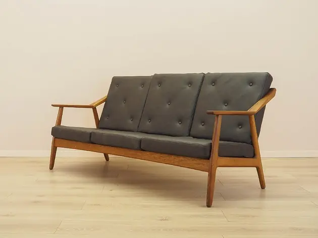 Sofa dębowa Brockmann Petersen, skóra naturalna, duński design lat 70. Tani