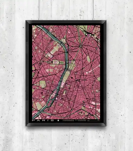 Plakat Paris - plan miasta Łatwy zwrot