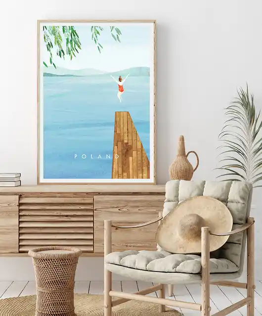 Polska - lato nad jeziorem - plakat art giclee Premium