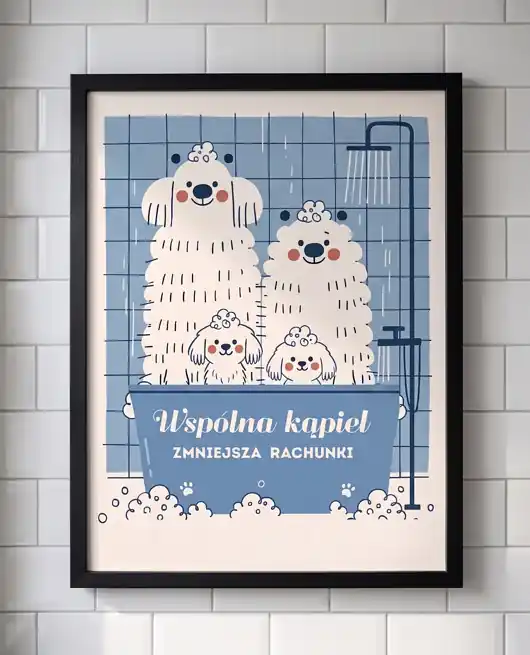 Niska cena Plakat 30x40 wspolna kąpiei psy niebieski plakat