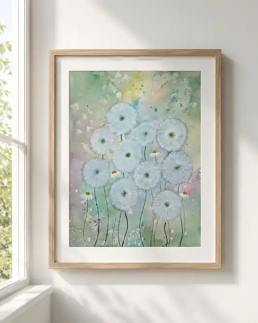 Obniżka ceny Oryginalna akwarela. Delikatne dmuchawce 30x40cm