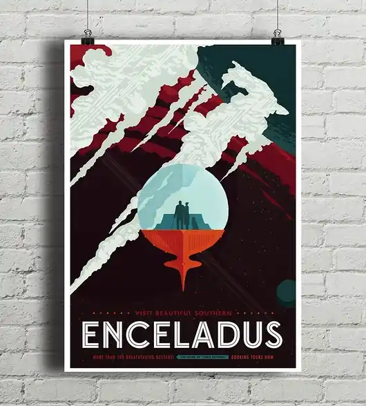Darmowy zwrot Księżyc Enceladus - vintage plakat