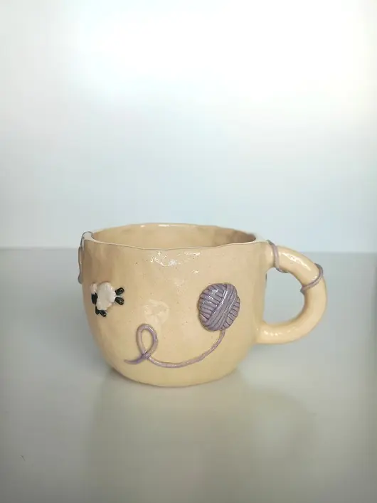 Nowy Ceramiczny ręcznie robiony kubek w motki i owieczki