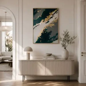 Darmowy zwrot MALACHIT I ZŁOTO Abstrakcyjny obraz ręcznie malowany, 100x70 cm