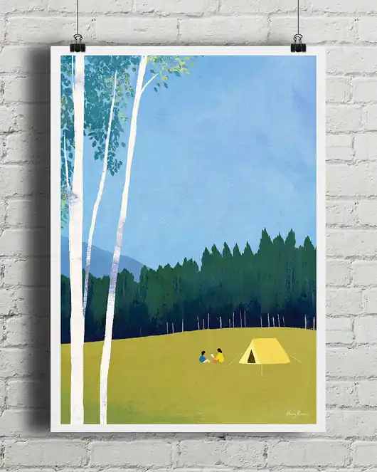 Dostępne od ręki Kemping pod namiotem - plakat fine art