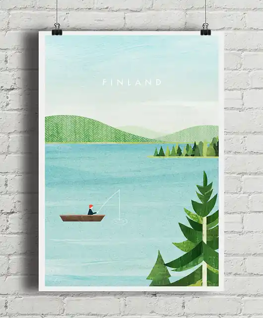 Finlandia - nad jeziorem - plakat fine art Nowość