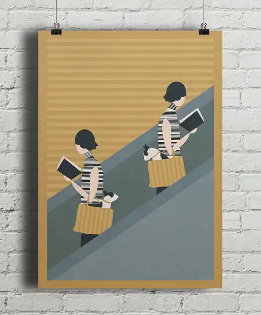 Nowy Spotkanie na schodach - plakat fine art