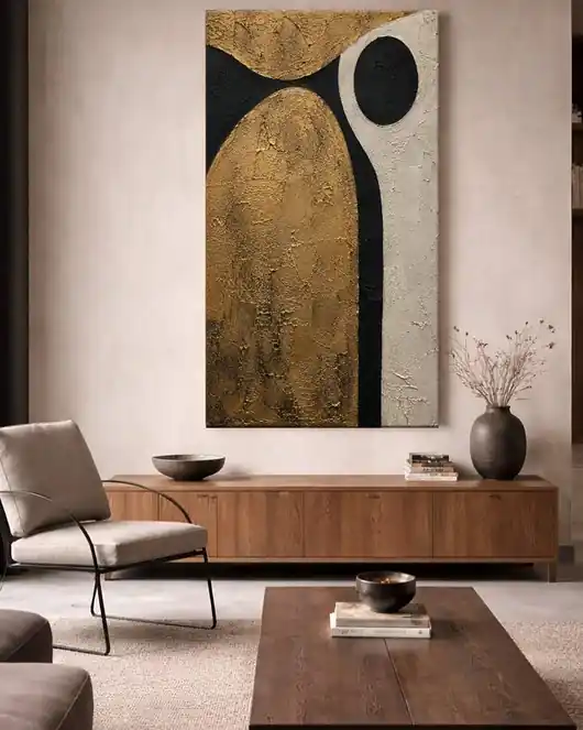 Dodaj do koszyka Obraz artystyczny 80x160cm w kolorach złoty kremowy czarny