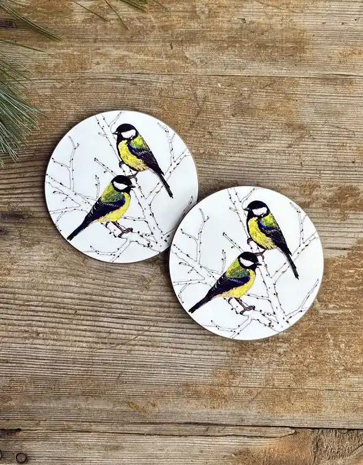 Najlepsza cena Podkładki pod kubek- Sikorki bogatki- Ilustracja- Great Tit coasters