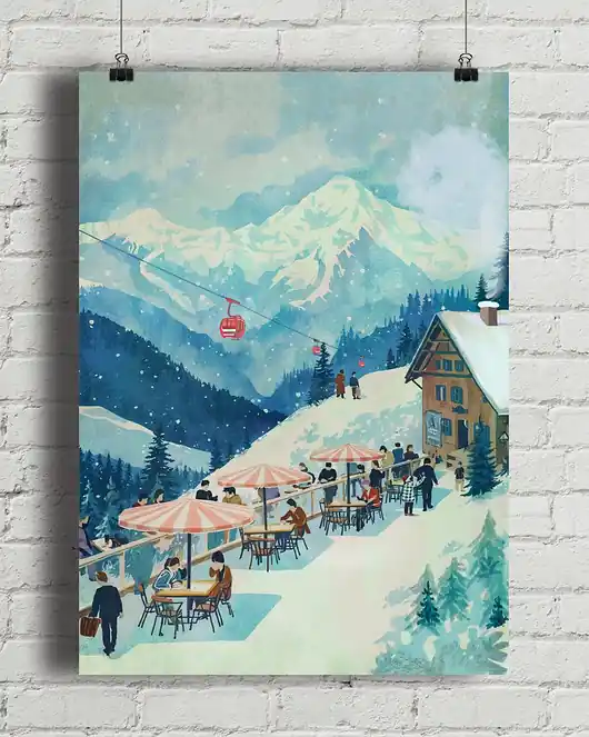 Hit cenowy Schronisko w górach - zimowy plakat z góram