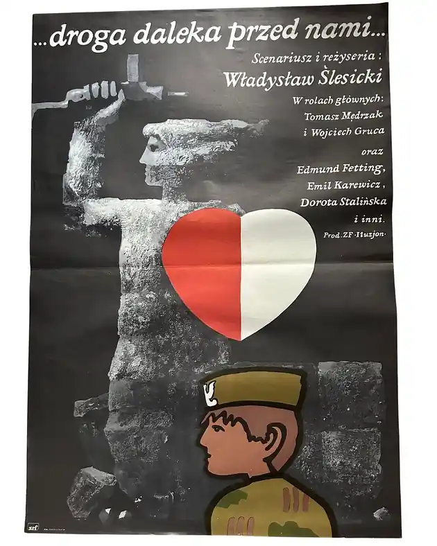 Plakat filmowy DROGA DALEKA PRZED NAMI, 1979, projekt Jan Młodożeniec Hit sprzedaży