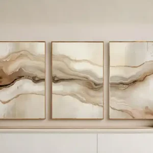 3 PLAKATY beżowe abstrakcyjne marmur japandi dekoracja Promocja