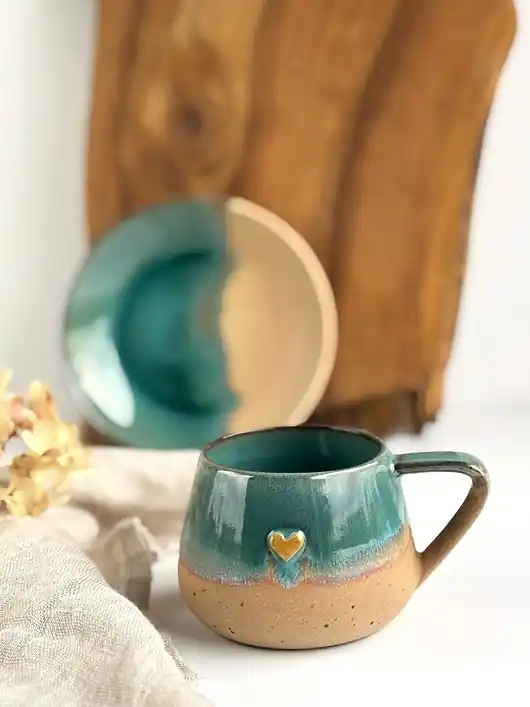 Wysoka jakość Filiżanka ze spodkiem 250 ml - Rajska Plaża z sercem