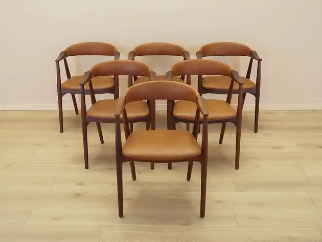 Wyprzedaż Komplet sześciu krzeseł tekowych, duński design, lata 70, produkcja Dania