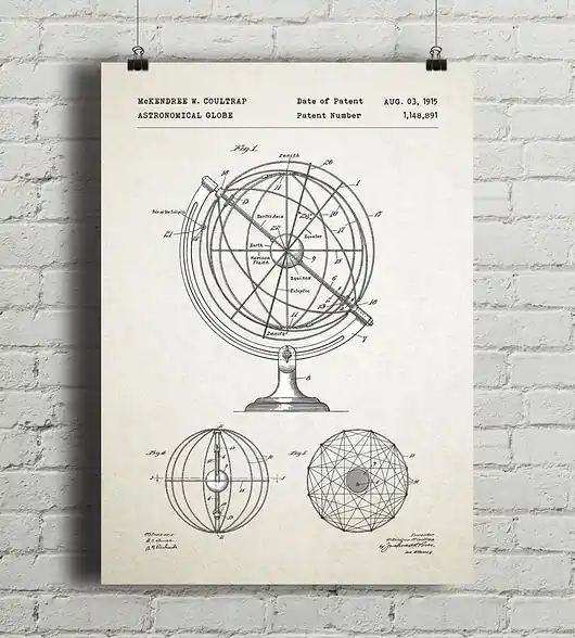 Globus astronomiczny - patent - plakat vintage Tylko do końca tygodnia