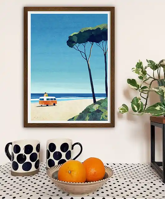 Nad morskim brzegiem - Wyprawa kamperem - plakat fine art Oferta