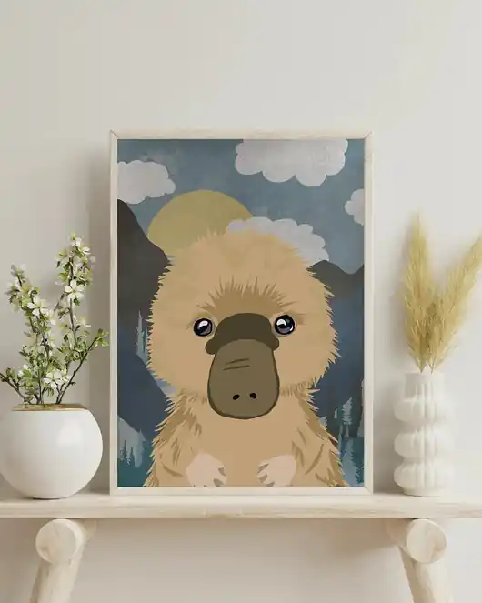 Szybka dostawa Uroczy dziobak i góry Wyjątkowy plakat do dziecięcego pokoju