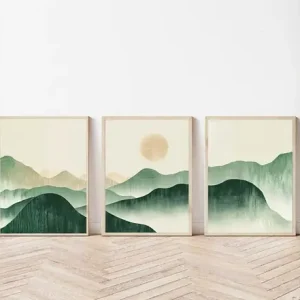 3 PLAKATY góry, krajobraz górski zielony, ilustracja Promocja