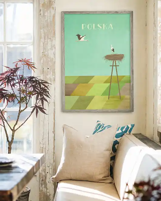 Taniej Plakat Polska - bociany nad polami