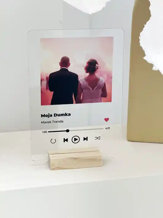 Twoja piosenka - tabliczka muzyczna z plexi z podstawkiem i Twoim zdjęciem Wyjątkowa oferta