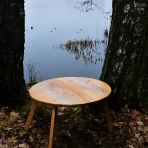 Nie przegap Oval Herringbone - Dębowy stolik kawowy z mozaiką herringbone