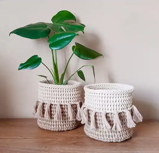 Oferta Koszyk, słonka na doniczkę boho - ciepły beż
