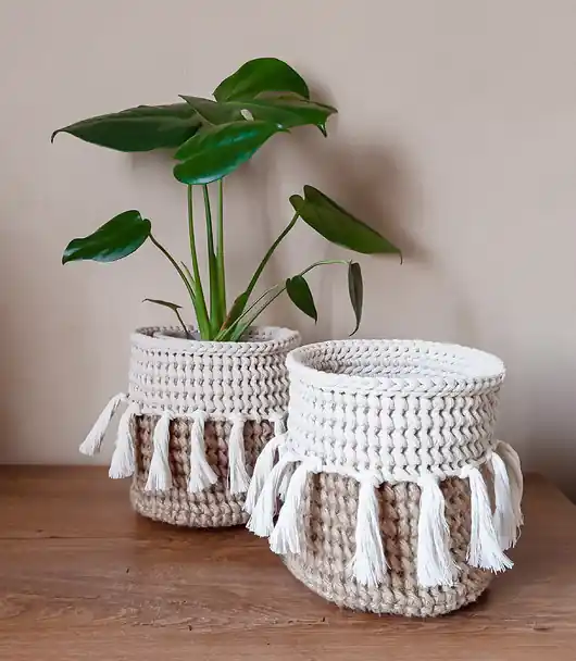 Koszyk, osłonka na doniczkę boho - naturalny Ostatnie sztuki
