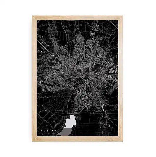 Mapa Lublina - czarny plakat z mapą miasta Wyprzedaż