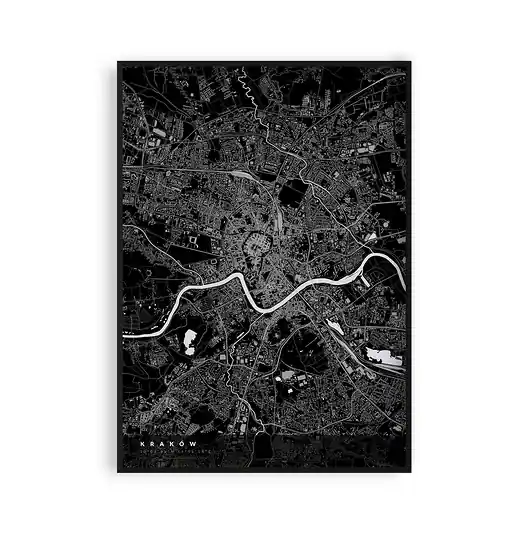 Mapa Krakowa - czarny plakat industrialny Oferta limitowana