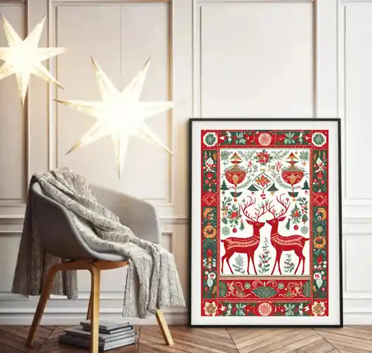Hit cenowy PLAKAT świąteczny, zimowa skandynawska ilustracja, jeleń