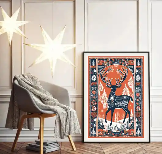 Oferta limitowana PLAKAT świąteczny, zimowa skandynawska ilustracja, jeleń