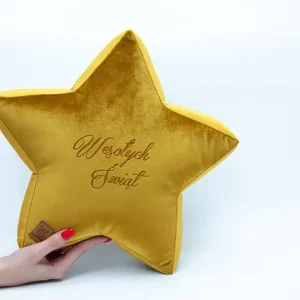 Poduszka dekoracyjna gwiazdka, gwiazda velvetowa - grawer Wesołych Świąt Bezpieczna płatność