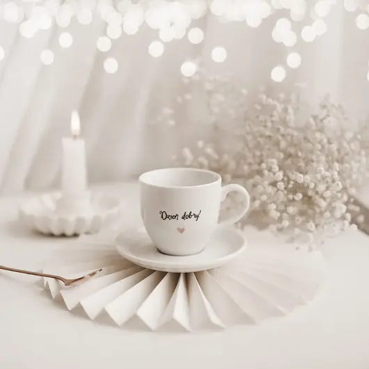 Wyjątkowa oferta Filiżanka 100 ml espresso ze spodkiem - Dzień dobry! ZŁOTE SERCE