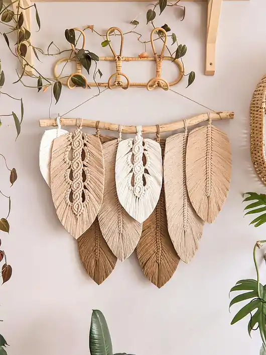 Wyprzedaż Beżowa dekoracja na ścianę w stylu boho / skandynawskim, plecione liście