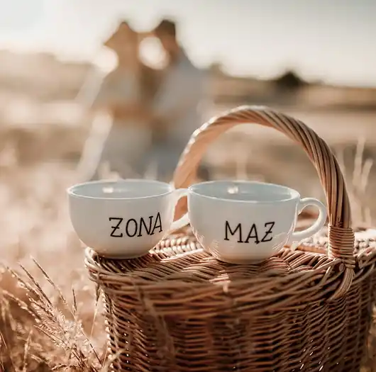Zestaw filiżanek - ŻONA MĄŻ ZŁOTE SERCE Kup online