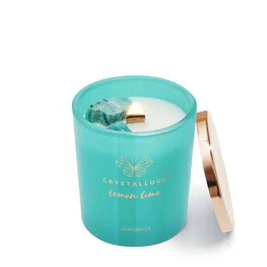 Kup teraz CRYSTALLOVE Świeca sojowa z amazonitem lemon lime 400g - limited edition