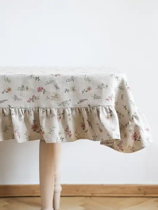 Lniany obrus z falbanką heavy linen WILD FLOWERS Tylko dziś