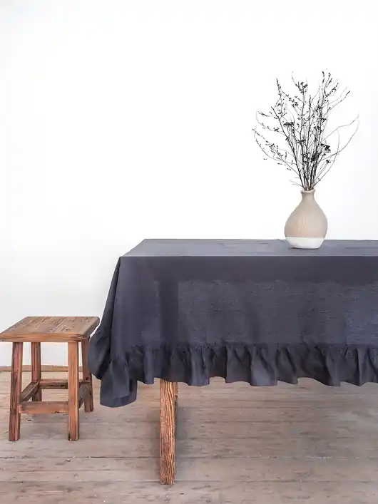 Promocja Lniany obrus z falbanką CHARCOAL