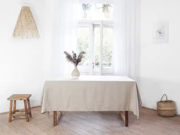 Ograniczona ilość Lniany obrus z listwą heavy linen NATURAL