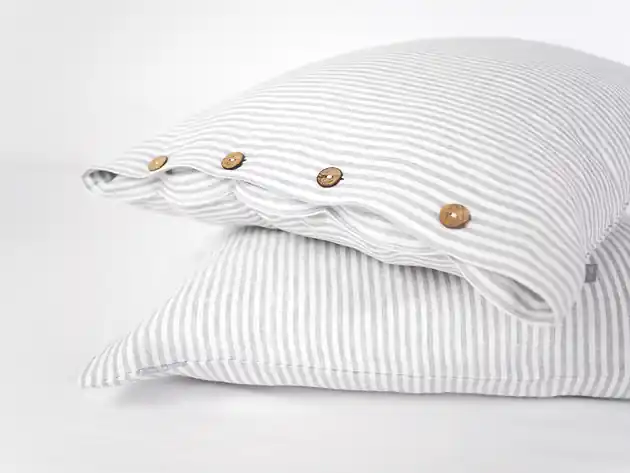 Taniej Lniana Poszewka Z Guzikami GRAY STRIPES