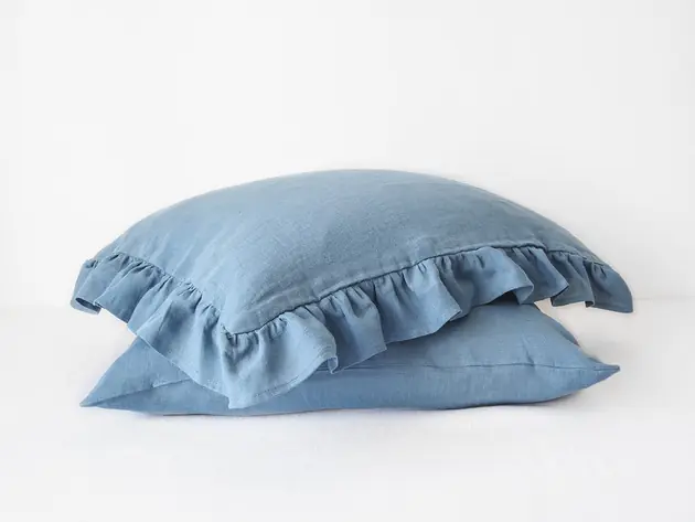 Zniżka Lniana Poszewka Z Falbanką DUSTY BLUE