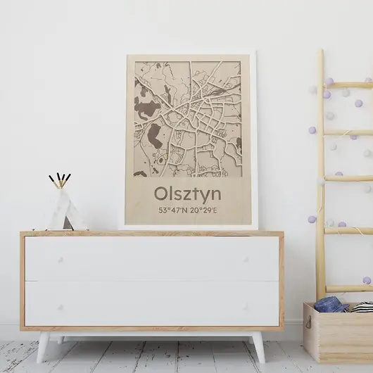 Dodaj do koszyka Mapa polskich miast OLSZTYN Drewniany obraz
