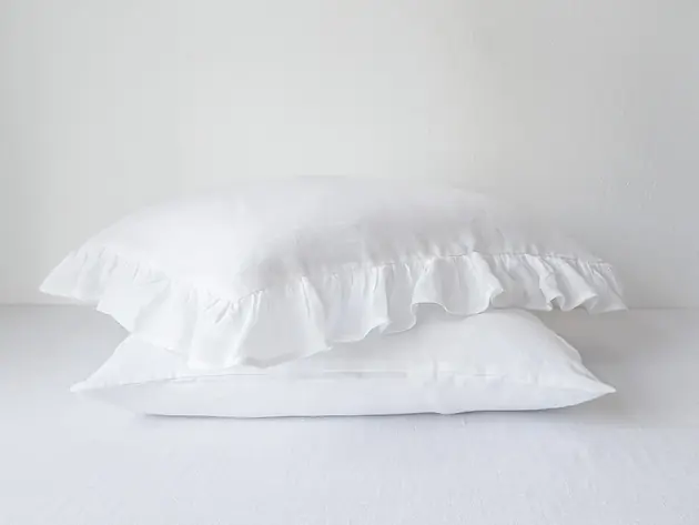 Premium Lniana Poszewka Z Falbanką PURE WHITE