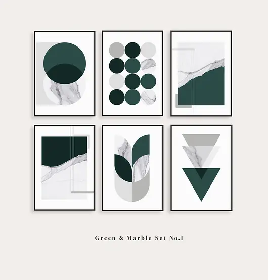 Oferta limitowana Marble zestaw nr 1 - sześć plakatów z butelkową zielenią
