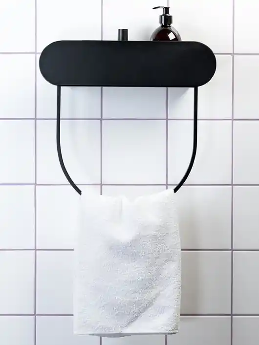 Czarna półka do łazienki z uchwytem na ręcznik Półka z relingiem RING 40 Oferta limitowana