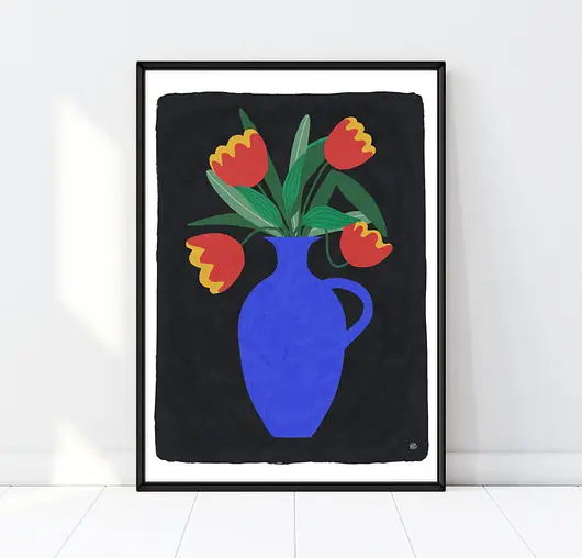 Red tulips flowers art giclee print Bezpieczne zakupy