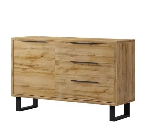 Cena promocyjna Komoda HALLE I - HELVETIA na metalowych nóżkach 144 cm w stylu Loft