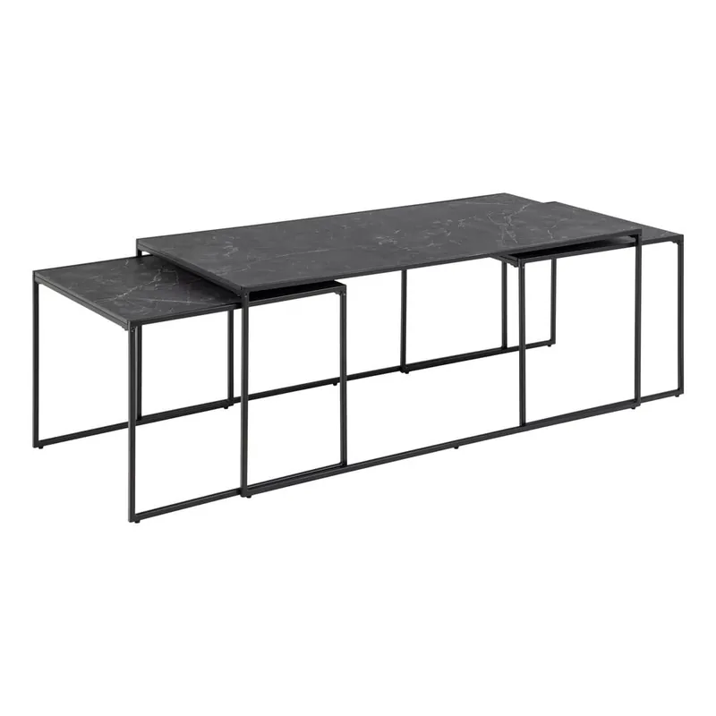 Stoliki z blatem w dekorze marmuru w kolorze matowej czerni zestaw 3 szt. 60x120 cm Infinity – Actona Bonami Wyjątkowa oferta