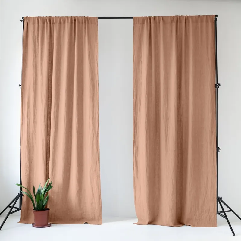 Zamów teraz Różowa/brązowa lniana zasłona 140x300 cm Cafe Creme – Linen Tales Bonami