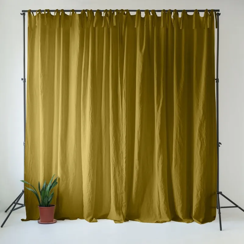Lniana zasłona w kolorze ochry/zielona 140x250 cm Moss Green – Linen Tales Bonami Kup online